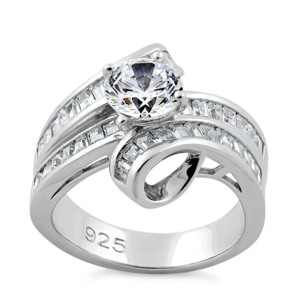 Sterling Silver Twisted Channel CZ Engagement Ring New